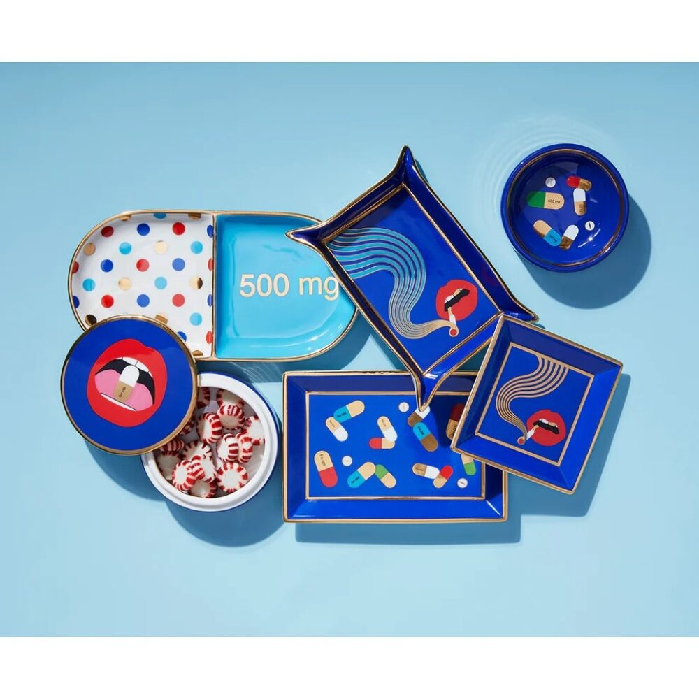 Brand New Jonathan Adler Blue Gold Red Porcelain Full Dose Square Tray - Picture 7 of 7